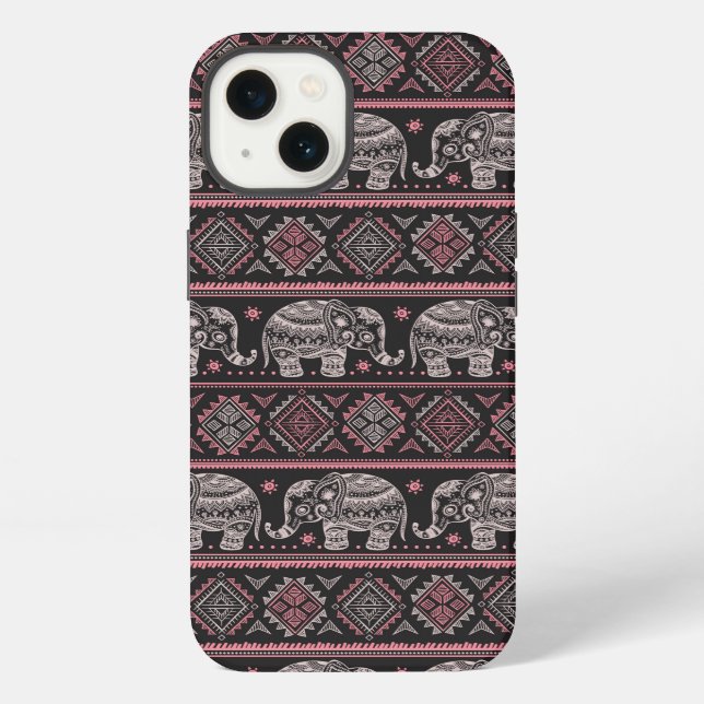 Black Ethnic Elephant Pattern iPhone Case (Back)