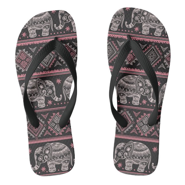 Black Ethnic Elephant Pattern Jandals (Footbed)