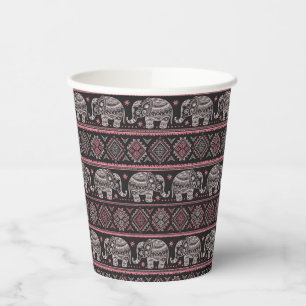 Black Ethnic Elephant Pattern Paper Cups