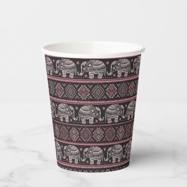 Black Ethnic Elephant Pattern Paper Cups (Left)
