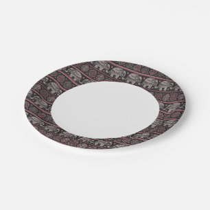 Black Ethnic Elephant Pattern Paper Plate