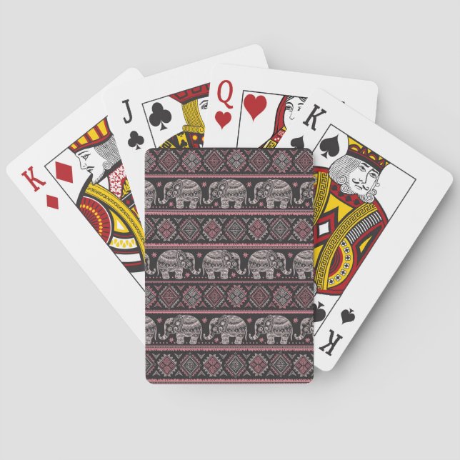 Black Ethnic Elephant Pattern Playing Cards (Back)
