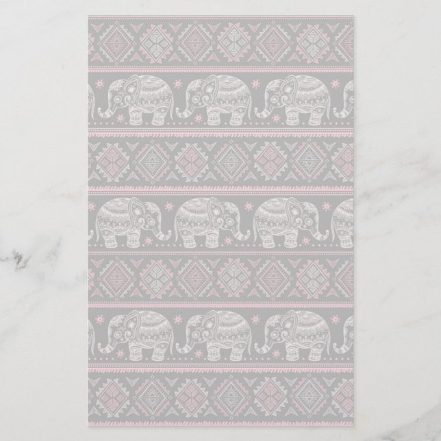 Black Ethnic Elephant Pattern Stationery (Front)