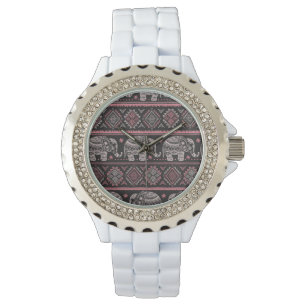 Black Ethnic Elephant Pattern Watch