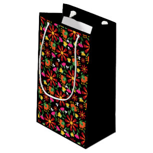 Black Ethnic Flower Fiesta Mexican Embroidery Small Gift Bag