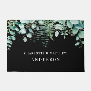 Black eucalyptus greenery elegant names doormat
