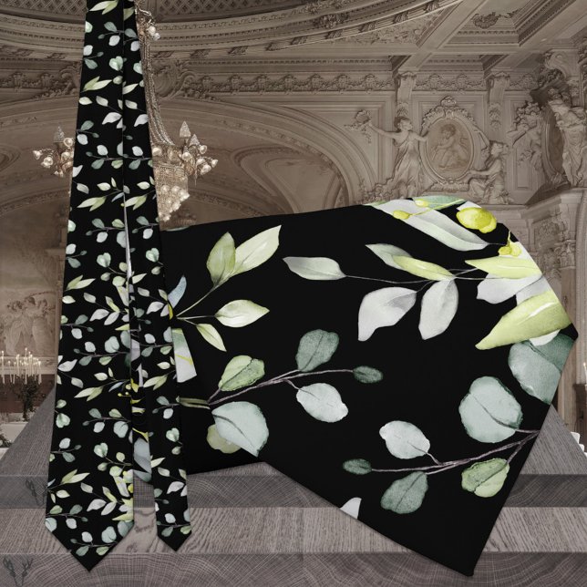 Black Eucalyptus Greenery Wedding Neck Tie (Creator Uploaded)