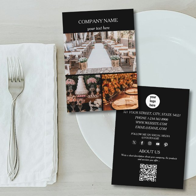 Black Event Planning Business 3 Photos QR Code   Business Card (Black Event Planning Business 3 Photos QR Code Business Card)