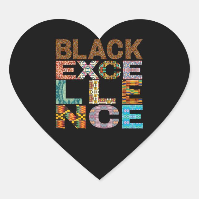 Black Excellence Kente Pattern Heart Sticker (Front)