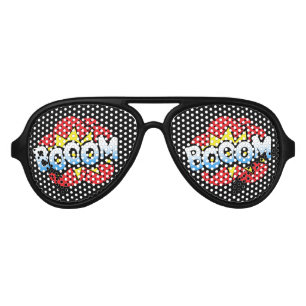 Black explosive Comic art Boom Aviator Sunglasses