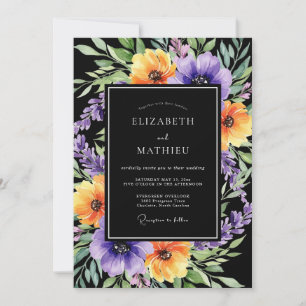 Black Exquisite Botanical Autumnal Wedding Invitation
