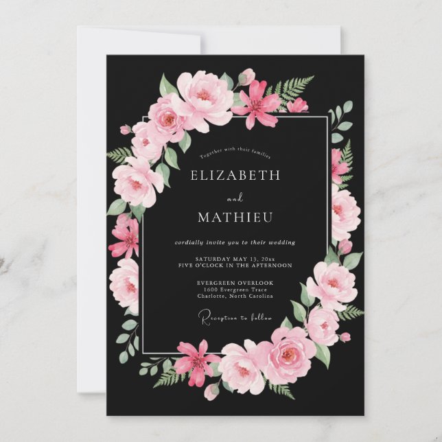 Black Exquisite Rose Wedding Invitation (Front)