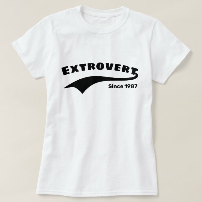 Black Extrovert Typography Swoosh Custom Date T-Shirt (Design Front)
