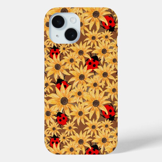 Black-Eyed Susan And Ladybugs Seamless Pattern Case-Mate iPhone Case (Back)