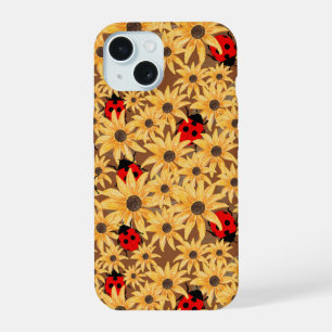 Black-Eyed Susan And Ladybugs Seamless Pattern iPhone 15 Case