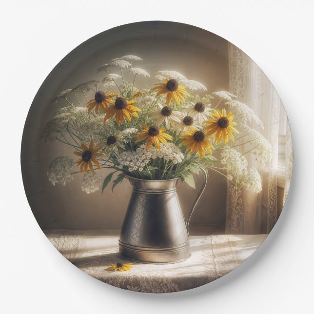 Black-eyed Susan Bouquet On Lace  Paper Plate (Front)