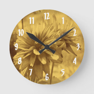 Black Eyed Susan Daisy Flower In Sepia Round Clock