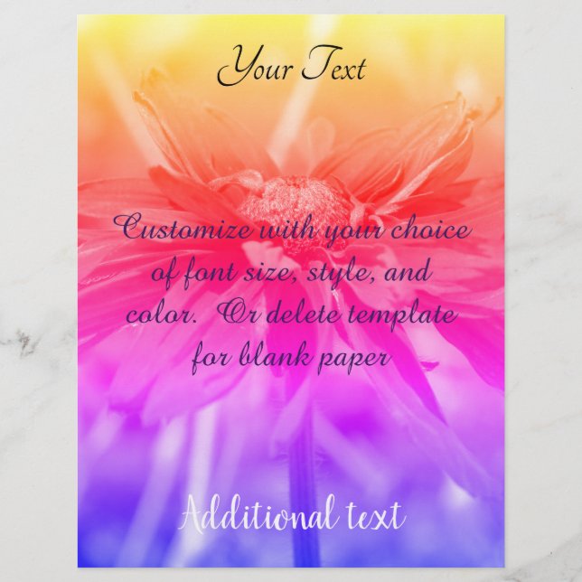 Black Eyed Susan Daisy Rainbow Colours  Custom Letterhead (Front)