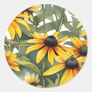 Black-Eyed Susan Floral Classic Round Sticker