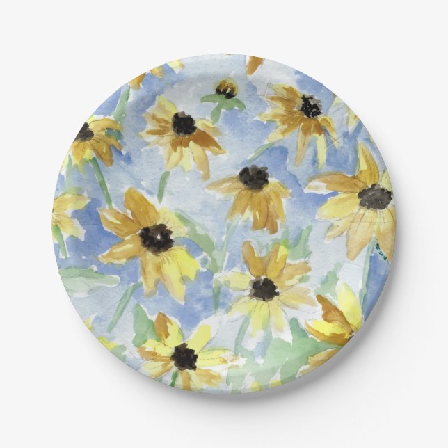 Black Eyed Susan Floral Paper Plate (Front)