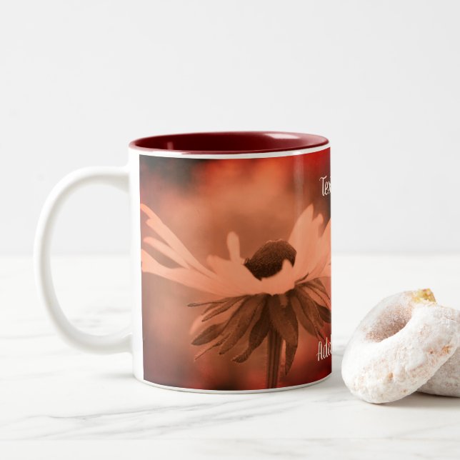 Black Eyed Susan Flower Aged Personalised  Two-Tone Coffee Mug (With Donut)