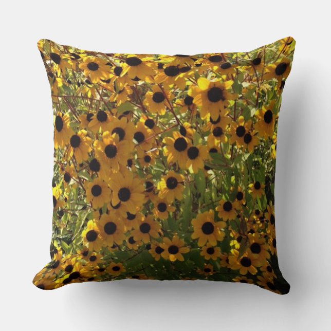Black Eyed Susan Flowers Yellow Brown Green Pillow (Front)