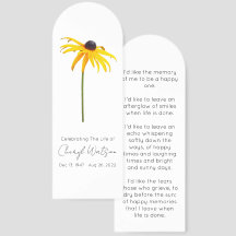 Black Eyed Susan Simple Funeral Memorial Bookmark