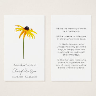 Black eyed susan   Simple Memorial Prayer Card