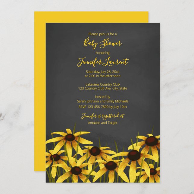 Black Eyed Susan wildflower baby shower Invitation (Front/Back)