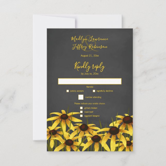 Black Eyed Susan wildflower wedding RSVP Card (Front)