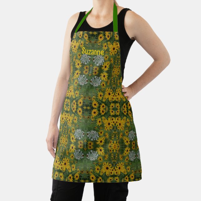 Black Eyed Susan Wildflowers Pattern Personalised Apron (Insitu)