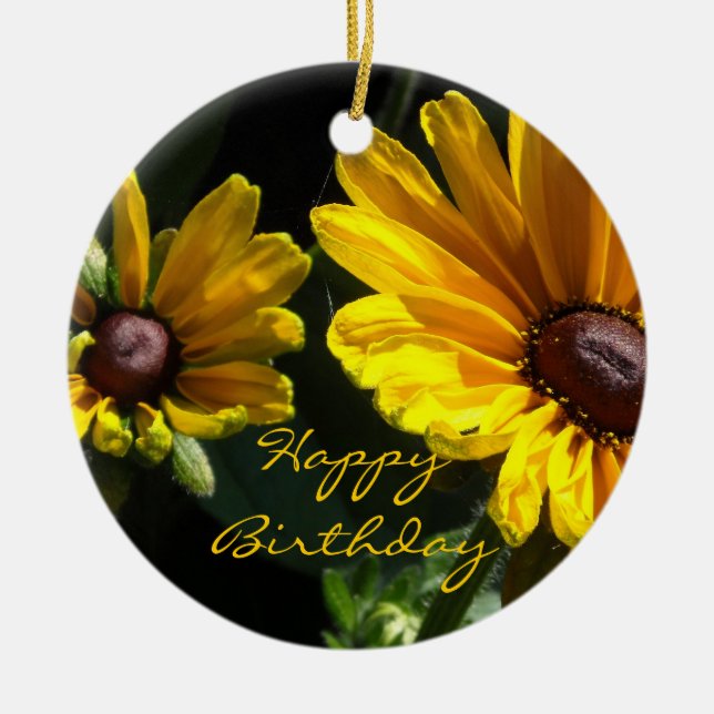 Black Eyed Susans Birthday Ceramic Tree Decoration (Front)