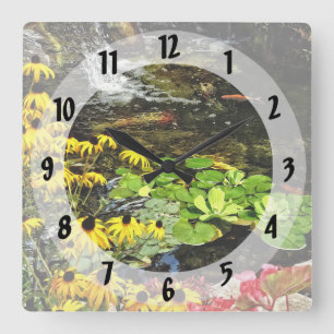 Black-Eyed Susans By Koi Pond Square Wall Clock