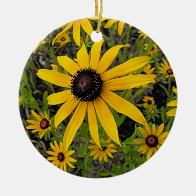 Black Eyed Susans Ceramic Tree Decoration (Front)