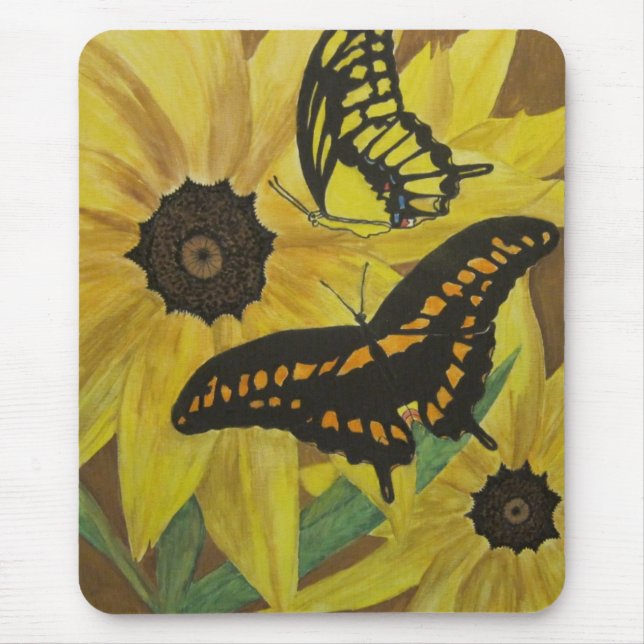 black eyed susan's with butterflys-watercolor mouse pad (Front)