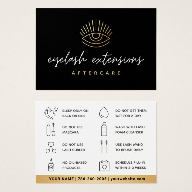Black Eyelash Extensions Lash Aftercare Card (Front & Back)