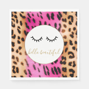 Black Eyelashes Pink Cream Leopard  Napkin