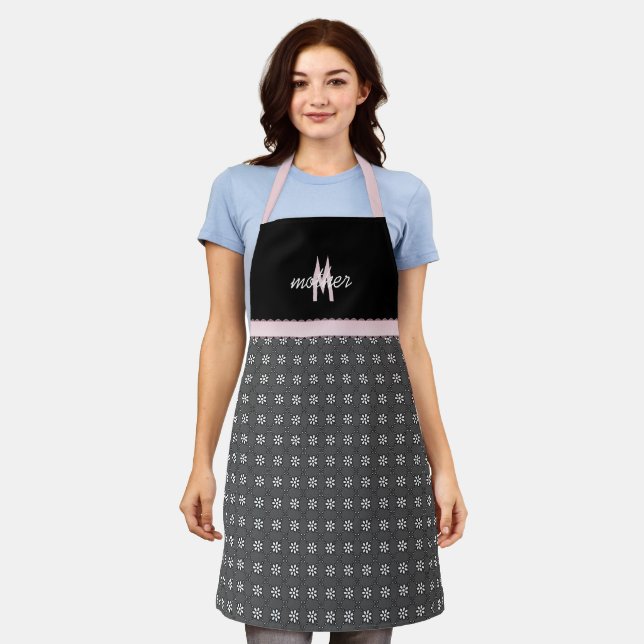 Black Eyelet with Pink Monogram Apron (Worn)