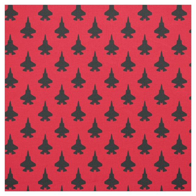 Black F-35 Lightning Fighter Jet Pattern on Red Fabric (Swatch)