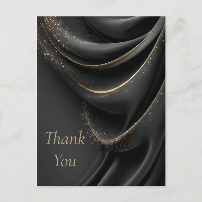 Black Fabric Shimmering Gold Thank You Card (Front)