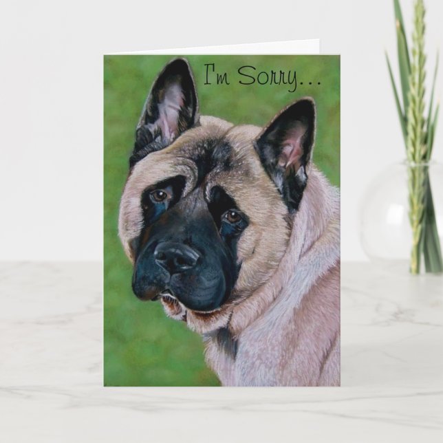 black faced dog with sad expression saying sorry card (Front)