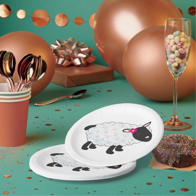 Black Faced Sheep With White Wool Paper Plate (Multi)