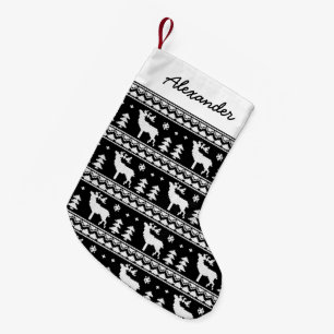 Black Fair Isle Christmas Sweater Pattern Small Christmas Stocking
