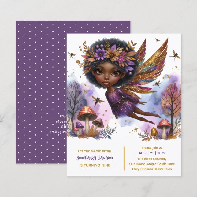 Black Fairy Birthday Fairycore Purple Gold  (Front/Back)