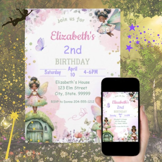 Black Fairy Birthday Invitation for girl  (Creator Uploaded)