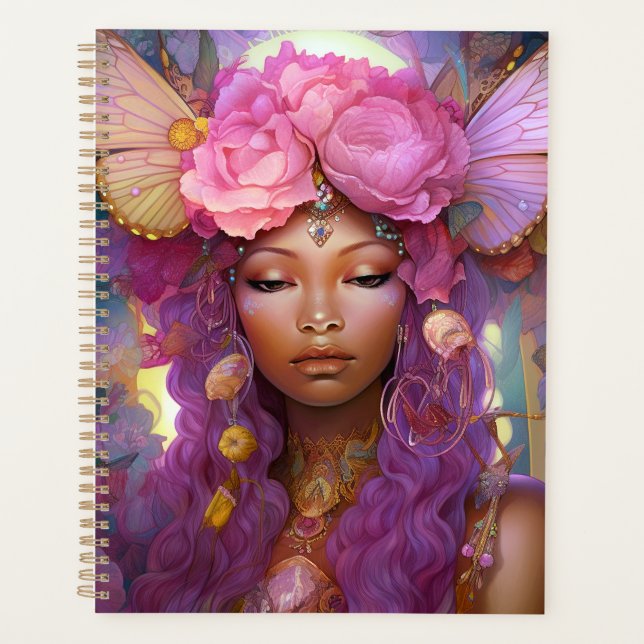 Black Fairy Queen Pink Purple Fantasy Art Planner (Front)