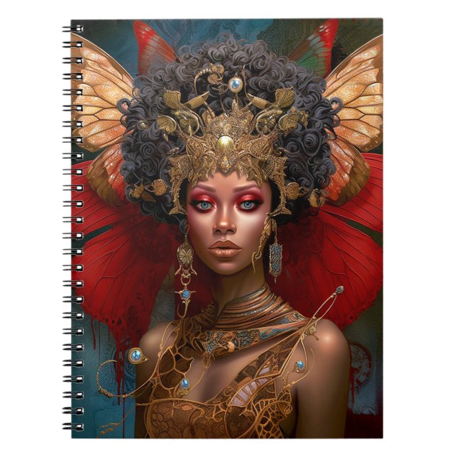 Black Fairy Queen Red Gold Fairy Fantasy Art Notebook (Front)