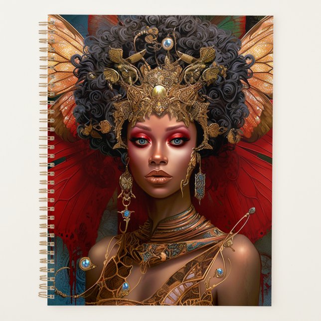 Black Fairy Queen Red Gold Fairy Fantasy Art Planner (Front)
