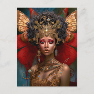 Black Fairy Queen Red Gold Fairy Fantasy Art Postcard