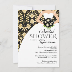Black Fall Floral Beautiful Bride Bridal Shower Invitation